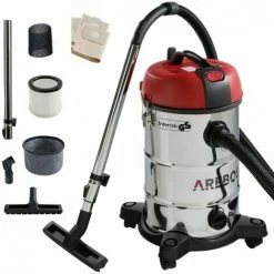AREBOS Aspirateur Industriel | Aspirateur Eau Et Poussière | Aspirateur Sec Et Humide | 1800W | 30L | Acier Inoxydable - Noir/rouge