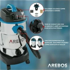 AREBOS Aspirateur Industriel | Aspirateur Eau Et Poussière | Aspirateur Professionnel Avec Prise De Courant | Aspirateur Sec Et Humide | 1600W | 30L | Acier Inoxydable | Fonction De Soufflage | Bleu - Bleu -Aspirateur et sac Soldes 26673610 3