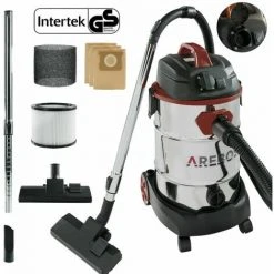 AREBOS Aspirateur Industriel | Aspirateur Eau Et Poussière | Aspirateur Sec Et Humide | 1600W | 30L | Acier Inoxydable | Fonction De Soufflage | Rouge - Rouge