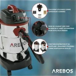 AREBOS Aspirateur Industriel | Aspirateur Eau Et Poussière | Aspirateur Sec Et Humide | 1600W | 30L | Acier Inoxydable | Fonction De Soufflage | Rouge - Rouge -Aspirateur et sac Soldes 26673619 3