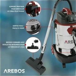 AREBOS Aspirateur Industriel | Aspirateur Eau Et Poussière | Aspirateur Sec Et Humide | 1600W | 30L | Acier Inoxydable | Fonction De Soufflage | Rouge - Rouge -Aspirateur et sac Soldes 26673619 4