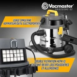 VACMASTER PROFESSIONAL Aspirateur Eau Et Poussières 1600W - 20L Inox - 27 Kpa Avec Prise Intégrée 6 VACMASTER PROFESSIONAL Aspirateur Eau Et Poussières 1600W - 20L Inox - 27 Kpa Avec Prise Intégrée -Aspirateur et sac Soldes 55298737 3