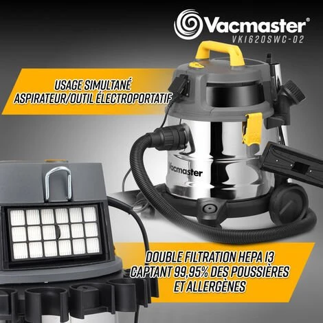 VACMASTER PROFESSIONAL Aspirateur Eau Et Poussières 1600W - 20L Inox - 27 Kpa Avec Prise Intégrée 3 VACMASTER PROFESSIONAL Aspirateur Eau Et Poussières 1600W - 20L Inox - 27 Kpa Avec Prise Intégrée – Image 3