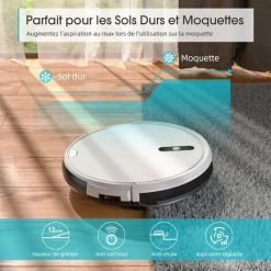 APOSEN Aspirateur Robot Avec Navigation Gyroscopique Cartographie Et 2 Brosses Latérales Supplémentaires,Mince Silencieux 4 Modes De Nettoyage -Aspirateur et sac Soldes 56801818 5