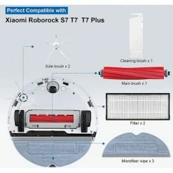 STOMO Kit D'accessoires De Rechange Pour Xiaomi Roborock S7 T7 T7S T7Plus T7SPlus S7Plus Aspirateur, 1 Brosse Principale, 2 Brosses Latérales, 2 Filtre HEPA, 3 Serpillère, 1 Brosse De Nettoyage -Aspirateur et sac Soldes 57002750 5