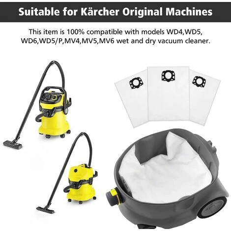 EINEMGELD 15pcs Wd4p Sac Pour D'Aspirateur Karcher WD4 WD5 WD6 WD5 / Premium / MV4 / MV5 / MV6, Remplacer 2.863-006.0 5 EINEMGELD 15pcs Wd4p Sac Pour D'Aspirateur Karcher WD4 WD5 WD6 WD5 / Premium / MV4 / MV5 / MV6, Remplacer 2.863-006.0 – Image 5