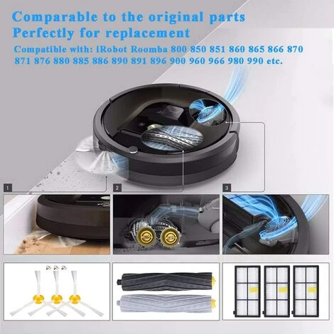 MEZHENG Pièces Accessoires Pour IRobot Roomba 800 805 860 861 865 866 870 871 876 880 885 886 890 895 896 900 960 966 980, Remplaçant Filtres Et Brosses Kit Pour Aspirateur Robot - 11in1 2 MEZHENG Pièces Accessoires Pour IRobot Roomba 800 805 860 861 865 866 870 871 876 880 885 886 890 895 896 900 960 966 980, Remplaçant Filtres Et Brosses Kit Pour Aspirateur Robot - 11in1 – Image 2
