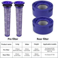 MEZHENG Filtre Pour Dyson V8/V7, Filtres De Rechange Lavable Pour Aspirateur Dyson V7/V8 Absolute Et Animal, Accessoire Aspirateur Pour Dyson V8 Avec 2 Post-Filtres HEPA, 2 Pré-Filtres, 1 Outil De Nettoyage -Aspirateur et sac Soldes 63701332 3