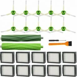 FVO Pack De 21 Pièces De Rechange Pour IRobot Roomba I&E Series I7 I7+ I3 I3+ I4 I4+ I6 I6+ I8 I8+/Plus E5 E6 E7 Robot Aspirateur, 1 Jeu De Brosses En Caoutchouc Multi-surfaces, 10 Packs De Filtres, 10 Packs De Brosses Latérales